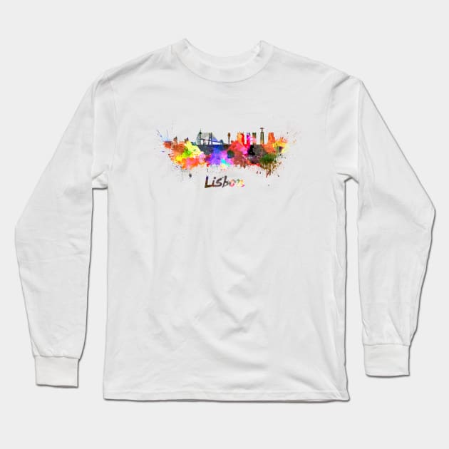 Lisbon skyline in watercolor Long Sleeve T-Shirt by PaulrommerArt